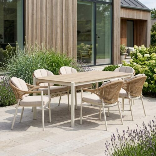 Abela Havemøbelsæt med Abela Spisebordsstole i Sand/Natur Nonwood & PE Rattan fra House Nordic | 6 Stole & 1 Bord - Billede 1