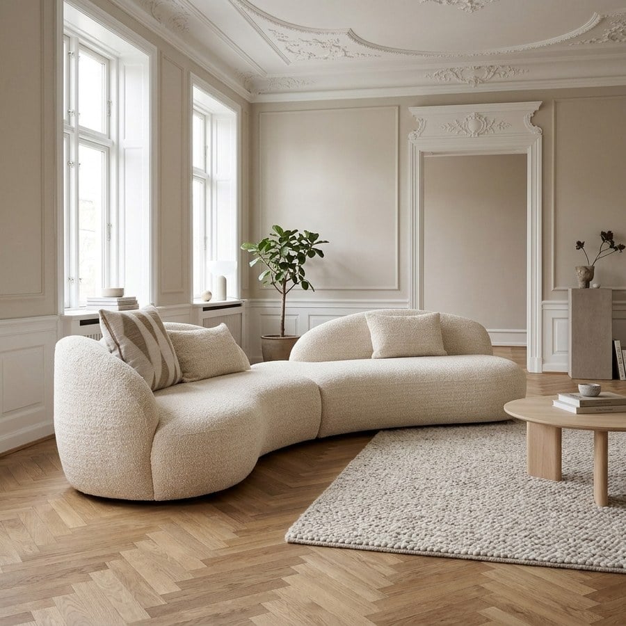 ai-miljoe-web-1-amol-sofa-i-sand-polyester-med-3-puder-fra-house-nordic-l326xb138xh75 Amol Sofa i Sand Polyester med 3 Puder fra House Nordic | L326xB138xH75 cm - Billede 1
