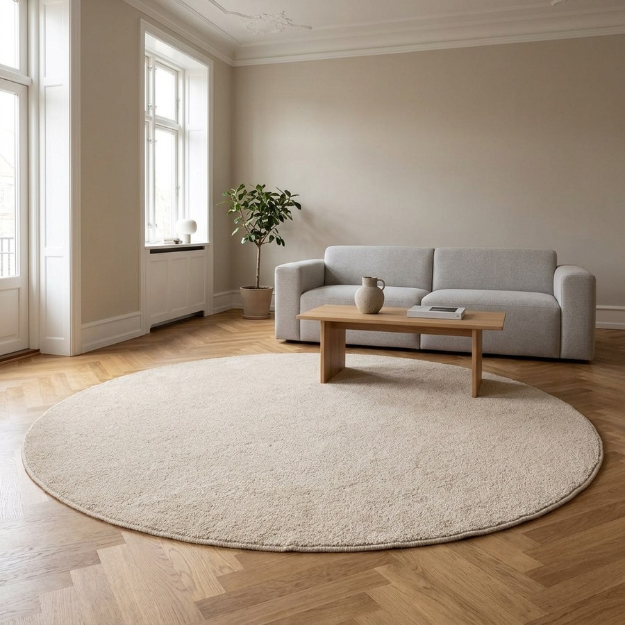 ai-miljoe-web-1-bela-gulvt-ppe-i-beige-uld-fra-house-nordic-240-cm Bela Gulvtæppe i Beige Uld fra House Nordic | Ø240 cm - Billede 1