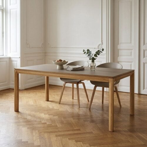 Bowen Spisebord i Natur/M&oslash;rk Sand Egetr&aelig; med 2 Till&aelig;gsplader fra House Nordic | L220-270-320xB100xH75 cm - Billede 1