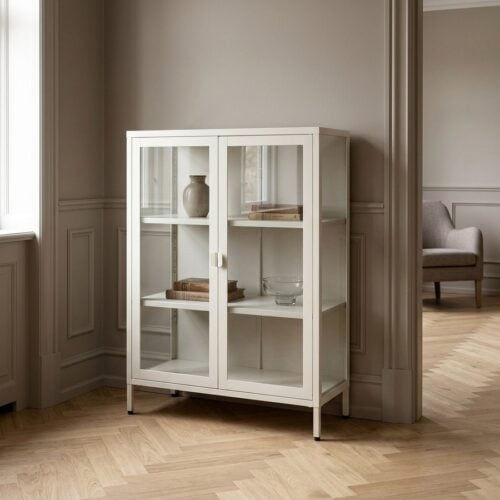 Brisbane Vitrineskab med 2 Glaslåger i Off White Stål & Glas fra House Nordic | B80xD40xH101 cm - Billede 1
