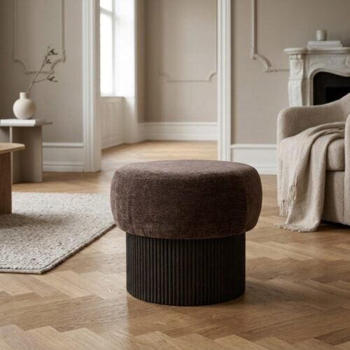 Christchurch Puf i Mørkebrun Chenille fra House Nordic | Ø52xH42 cm - Billede 1