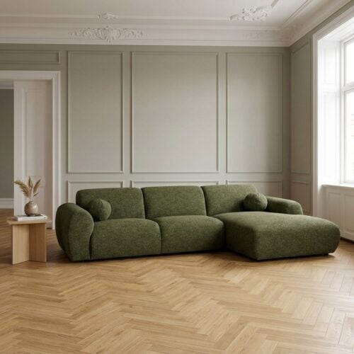 Clyde Højrevendt Loungesofa i Olivengrøn Polyester med To Puder fra House Nordic | B300xL109-177xH75 cm - Billede 1