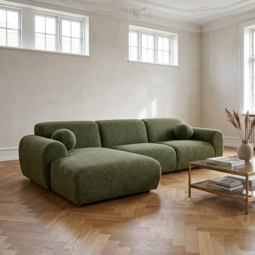 Clyde Loungesofa Venstrevendt i Olivengrøn Polyester med Puder fra House Nordic | B300xL109-177xH75 cm - Billede 1