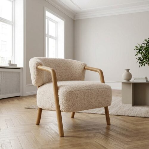 Dakar Loungestol i Beige Polyester & Ben i M&oslash;rk Natur Gummitr&aelig; fra House Nordic | B70xD66xH70,5 cm - Billede 1