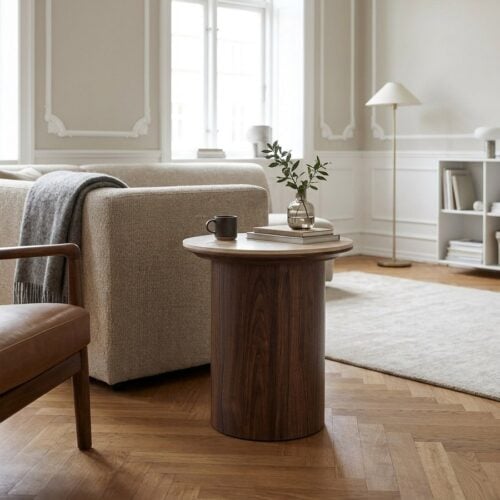 Delphi Hjørnebord i Travertin Keramik & Stel i Mørkebrun MDF fra House Nordic | Ø45xH50 cm - Billede 1
