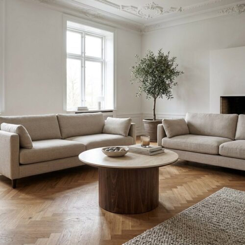 Delphi Sofabord i Travertin/Mørkebrun Keramik & MDF fra House Nordic | Ø80xH40 cm - Billede 1