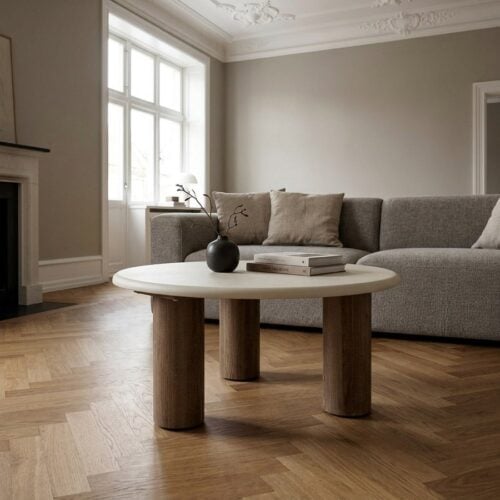 Fondi Sofabord i Sand/Brun MDF & Cement fra House Nordic | Ø80xH40 cm - Billede 1