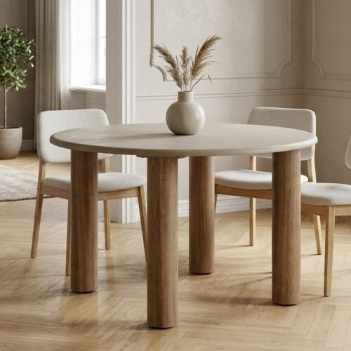 Fondi Spisebord i Sand/Brun MDF & Cement fra House Nordic | Ø120xH76 cm - Billede 1
