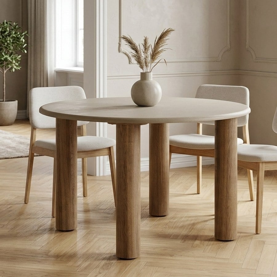 ai-miljoe-web-1-fondi-spisebord-i-sand-brun-mdf-cement-fra-house-nordic-120xh76-cm Fondi Spisebord i Sand/Brun MDF & Cement fra House Nordic | Ø120xH76 cm - Billede 1