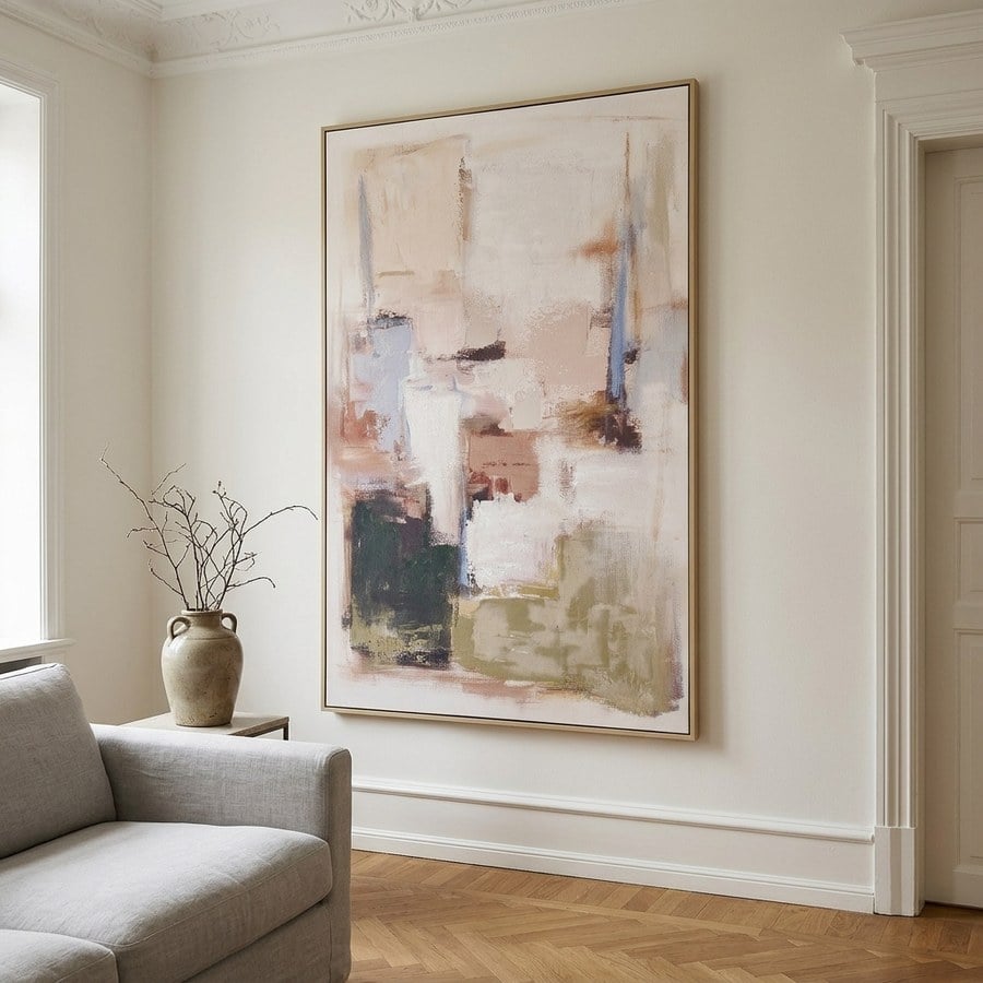 ai-miljoe-web-1-inez-canvastryk-med-h-ndmalede-detaljer-i-sandbeige-polyester-fra-hous Inez Canvastryk med Håndmalede Detaljer i Sandbeige Polyester fra House Nordic | B100xD5xH150 cm - Billede 1