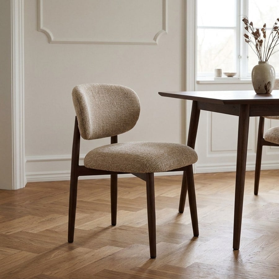 ai-miljoe-web-1-isola-spisebordsstol-i-lysebrun-polyester-ben-i-m-rkebrun-metal-fra-ho Isola Spisebordsstol i Lysebrun Polyester & Ben i Mørkebrun Metal fra House Nordic | B58xD90xH53 cm - Billede 1