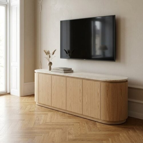 Larvik TV-bænk i Natur/Off-White Asketræ & Granit fra House Nordic | B160xD40xH45 cm - Billede 1