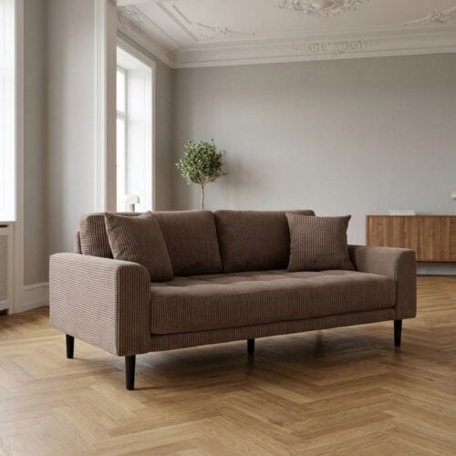 Lido 2,5 Personers Sofa i Brun Fl&oslash;jl med Puder & Ben i Sort Tr&aelig; fra House Nordic | B180xL93xH76 cm - Billede 1