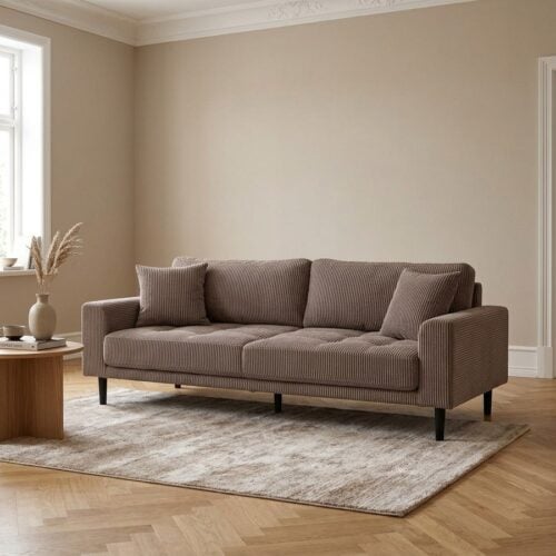 Lido 3 Personers Sofa i Brun Fl&oslash;jl med Puder & Ben i Sort Tr&aelig; fra House Nordic | B210xL93xH76 cm - Billede 1