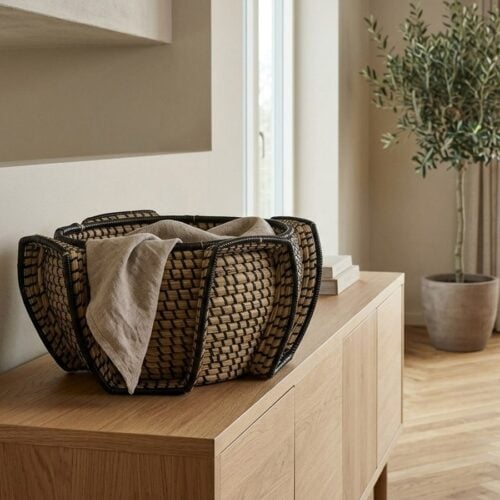 Medan Kurv i Natur/Sort Søgræs fra House Nordic | Ø33xH20 cm - Billede 1