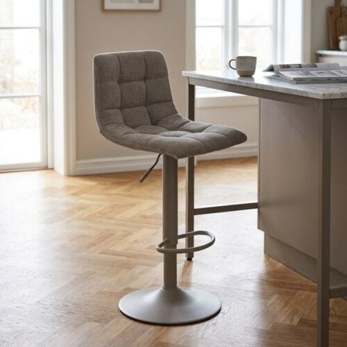 Middelfart Barstol i Gr&aring; Polyester & Stel i Gr&aring; St&aring;l fra House Nordic | L45xB43xH88-108 cm - Billede 1