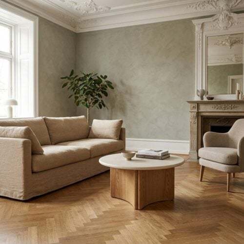 Motril Sofabord i Hvid/Natur Cement & Asketr&aelig; fra House Nordic | &Oslash;80xH37 cm - Billede 1