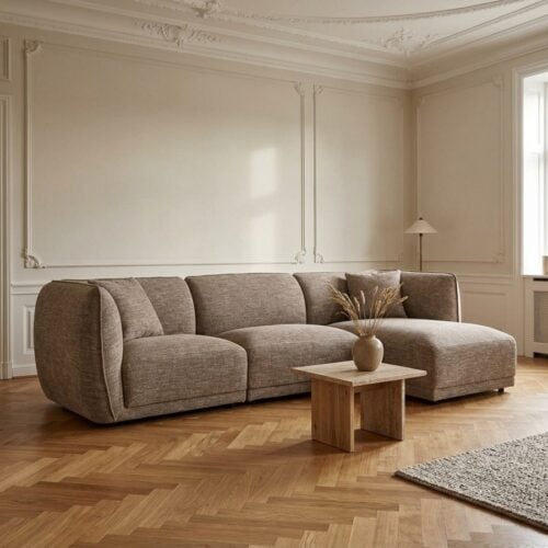 Noor H&oslash;jrevendt Loungesofa i Brun Polyester med 2 Puder fra House Nordic | B276xL166xH75 cm - Billede 1