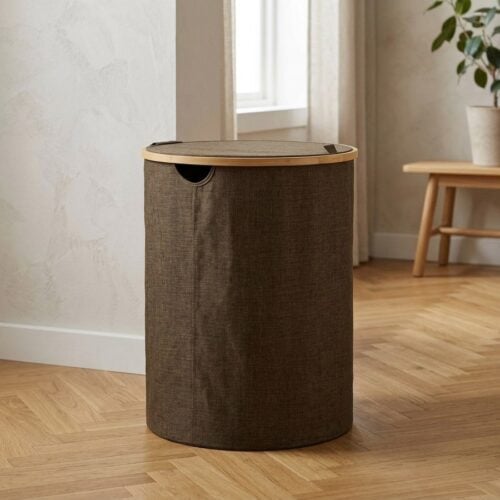 Noto Vasketøjskurv i Brun Bambus & Polyester fra House Nordic | Ø45xH60 cm - Billede 1