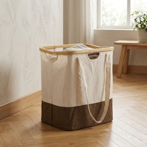 Noto Vasketøjspose i Off White/Brun Bambus & Polyester fra House Nordic | L40xB30xH45 cm - Billede 1