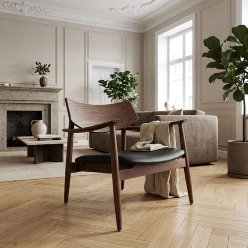 Olvera Loungestol i M&oslash;rkebrun Asketr&aelig; & Sort PU fra House Nordic | L69xB69xH72 cm - Billede 1