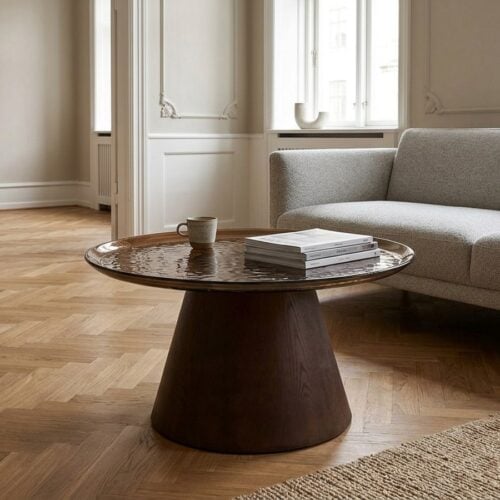 Orvieto Sofabord i M&oslash;rkebrun Asketr&aelig; & Glas fra House Nordic | &Oslash;80xH42 cm - Billede 1