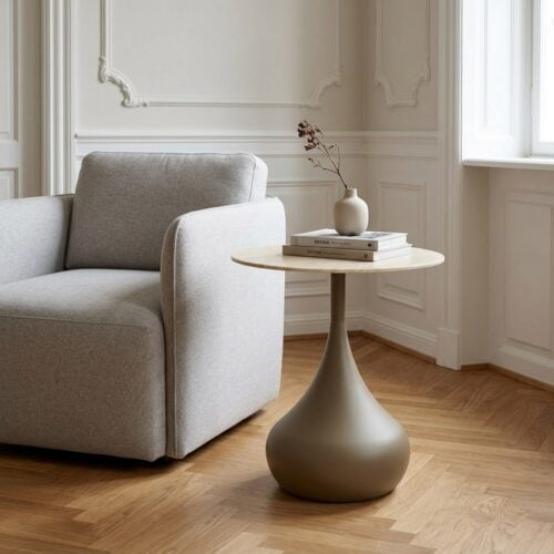 Pienza Hjørnebord i Khaki Metal & Hærdet Glas fra House Nordic | Ø50xH54 cm - Billede 1