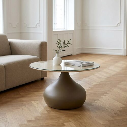 Pienza Sofabord i Khaki Metal & Hærdet Glas fra House Nordic | Ø70xH42 cm - Billede 1