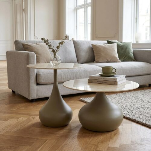 Pienza Sofabordssæt i Khaki Metal & Hærdet Glas fra House Nordic | 2 Borde - Billede 1