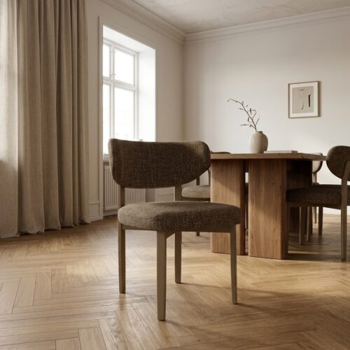 Recco Spisebordsstol i Mørkebrun Polyester & Ben i Natur Metal fra House Nordic | B53xL57xH79 cm - Billede 1