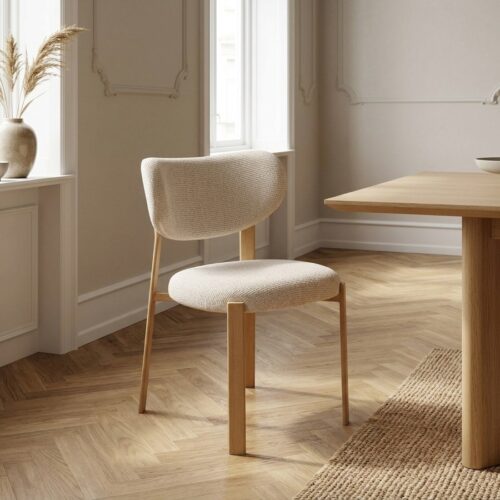 Savina Spisebordsstol i Sand Polyester & Ben i Natur Metal fra House Nordic | B50xL60xH81 cm - Billede 1