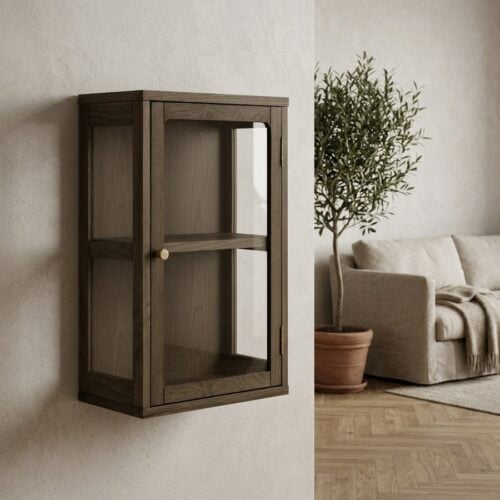 Zamora Væghængt Vitrineskab i Mørkebrun Egetræ & Hærdet Glas fra House Nordic | B20xD40xH60 cm - Billede 1