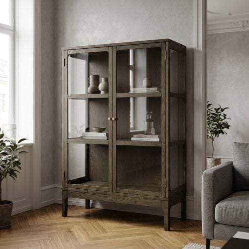 Zamora Vitrineskab i Mørkebrun Egetræ & Hærdet Glas fra House Nordic | B40xD90xH126 cm - Billede 1