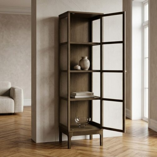 Zamora Vitrineskab i Mørkebrun Egetræ & Hærdet Glas fra House Nordic | B47xD40xH180 cm - Billede 1