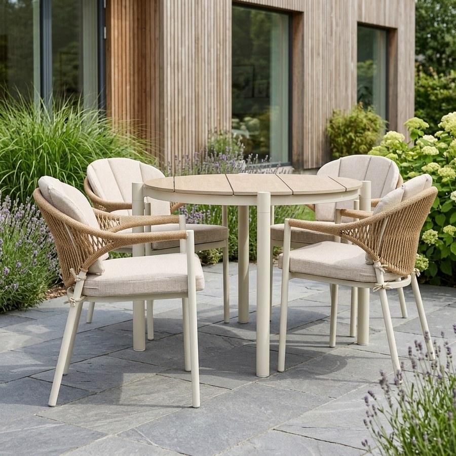 Abela Havemøbelsæt med Abela Spisebordsstole i Sand/Natur Nonwood & PE Rattan fra House Nordic | 4 Stole & 1 Bord - Billede 2