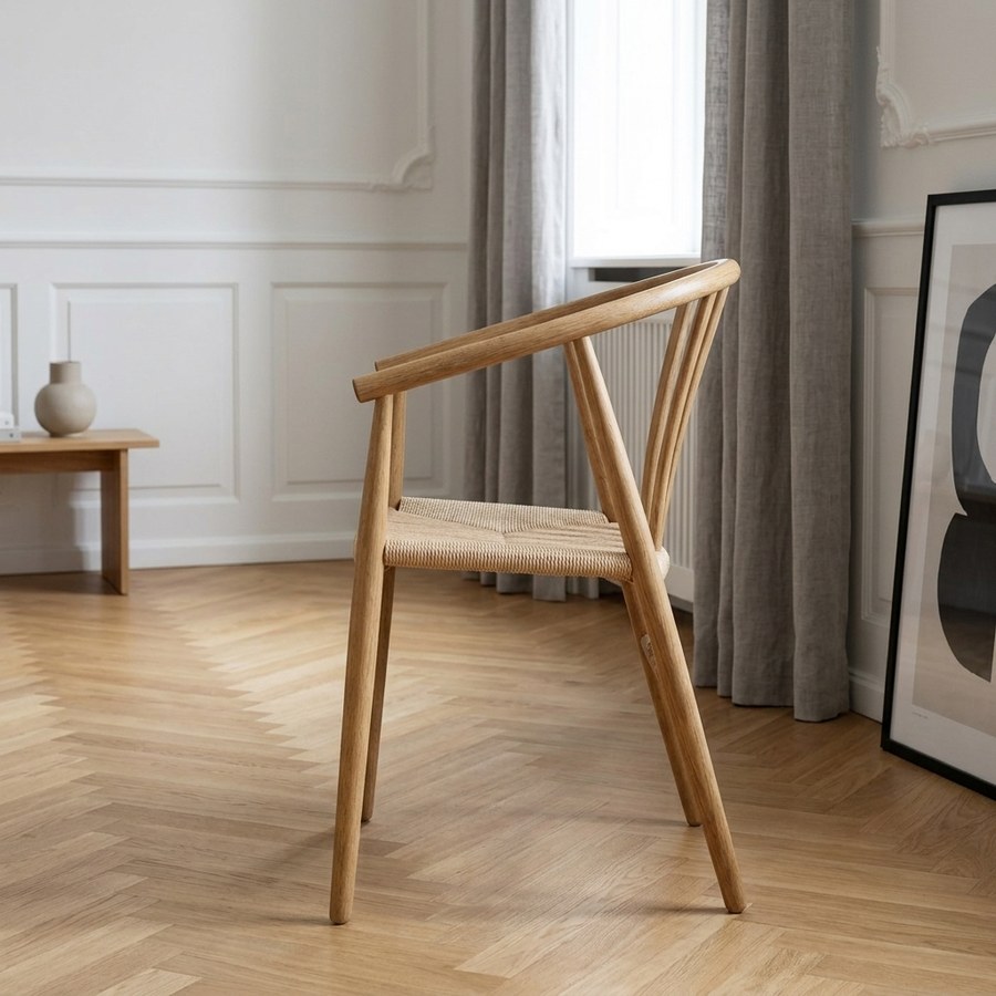 Agustin Spisebordsstol i Natur Egetræ med Naturflet fra House Nordic | B57xL52xH78 cm - Billede 2