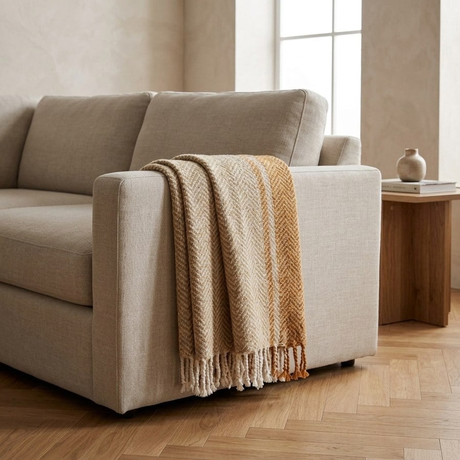 Almora Plaid i Beige/Gylden Orange Polyester & Akryl fra House Nordic | B130xL180 cm - Billede 2
