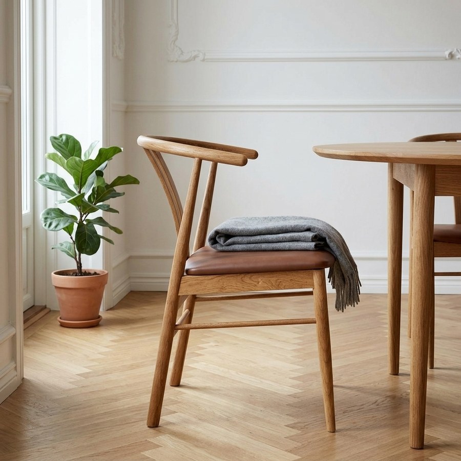 Artenara Spisebordsstol i Brun PU & Ben i Natur Egetræ fra House Nordic | L56xB51xH77 cm - Billede 2