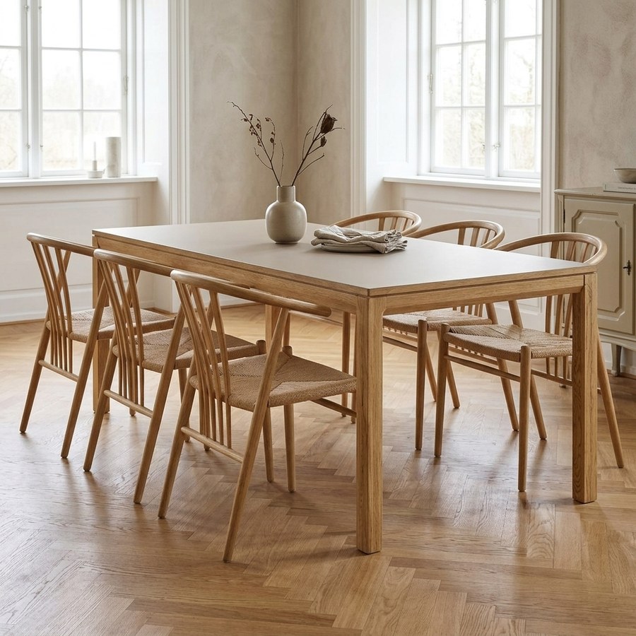 ai-miljoe-web-2-bowen-spisebordss-t-med-agustin-spisebordsstole-i-natur-egetr-fra-hous Bowen Spisebordssæt med Agustin Spisebordsstole i Natur Egetræ fra House Nordic | 6 Stole & 1 Bord - Billede 2