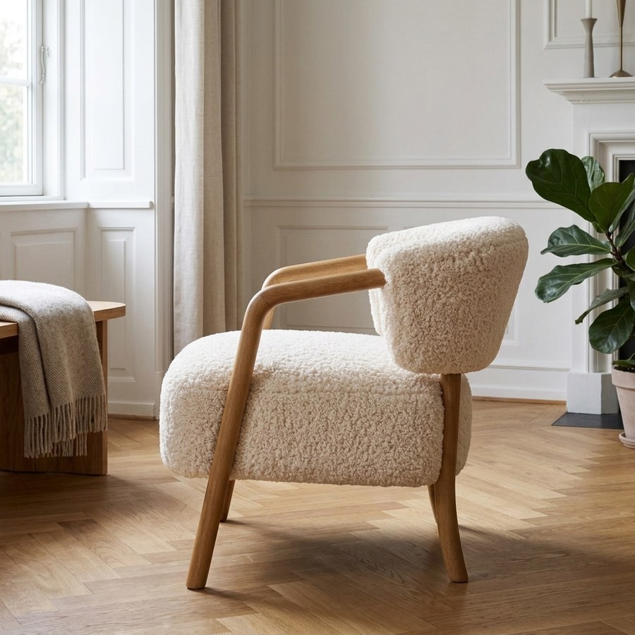 Dakar Loungestol i Beige Polyester & Ben i Mørk Natur Gummitræ fra House Nordic | B70xD66xH70,5 cm - Billede 2