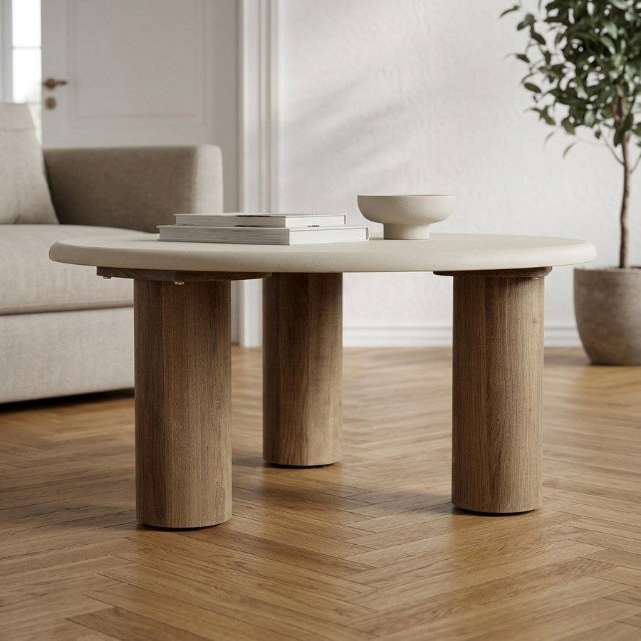 Fondi Sofabord i Sand/Brun MDF & Cement fra House Nordic | Ø80xH40 cm - Billede 2