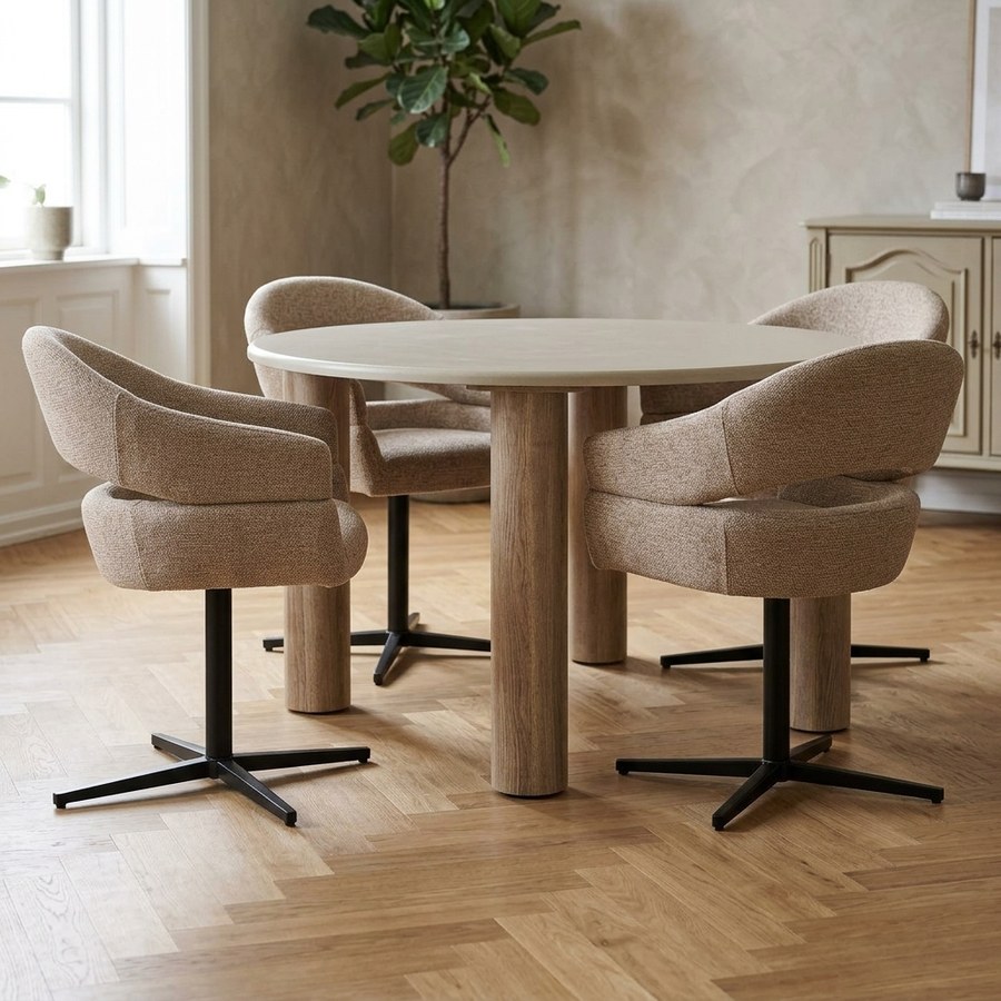 ai-miljoe-web-2-fondi-spisebordss-t-med-dover-spisebordsstole-i-sand-brun-cement-stof Fondi Spisebordssæt med Dover Spisebordsstole i Sand/Brun Cement & Stof fra House Nordic | 4 Stole & 1 Bord - Billede 2