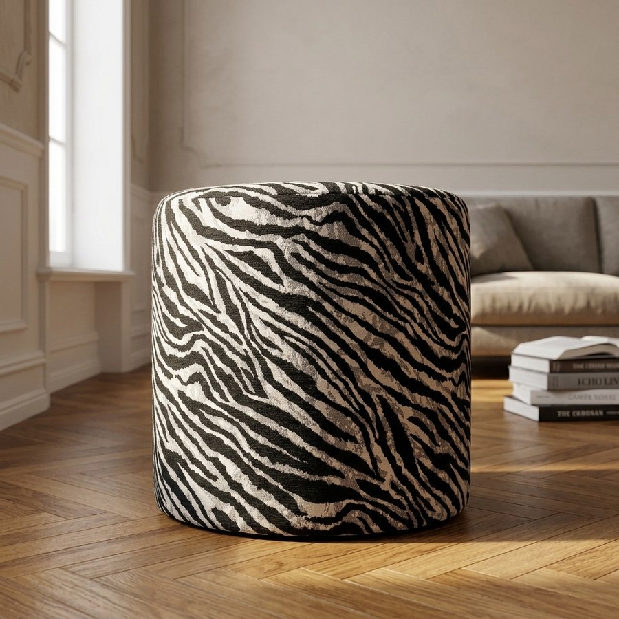 ai-miljoe-web-2-kimberley-puf-i-sort-hvid-polyester-fra-house-nordic-40xh40-cm Kimberley Puf i Sort/Hvid Polyester fra House Nordic | Ø40xH40 cm - Billede 2