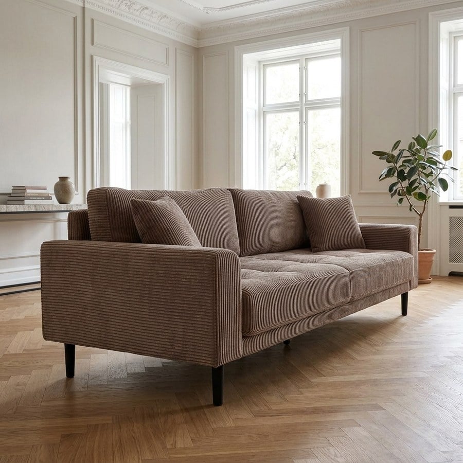 ai-miljoe-web-2-lido-3-personers-sofa-i-brun-fl-jl-med-puder-ben-i-sort-tr-fra-house-n Lido 3 Personers Sofa i Brun Fløjl med Puder & Ben i Sort Træ fra House Nordic | B210xL93xH76 cm - Billede 2