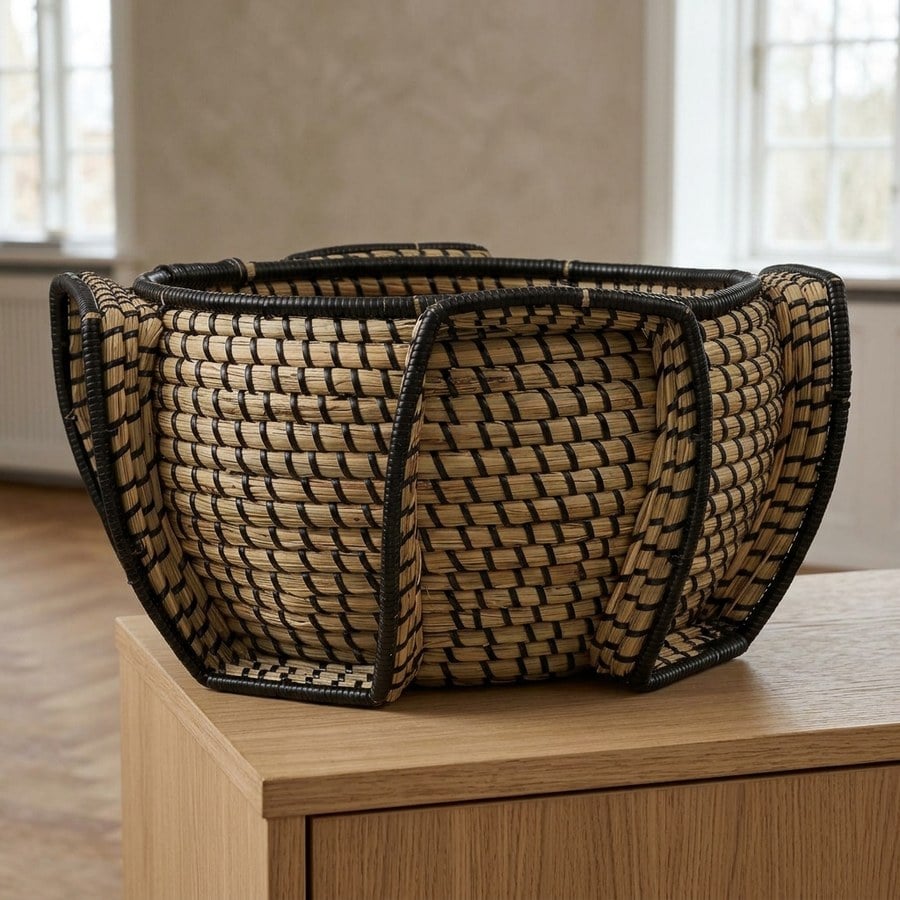 Medan Kurv i Natur/Sort Søgræs fra House Nordic | Ø33xH20 cm - Billede 2