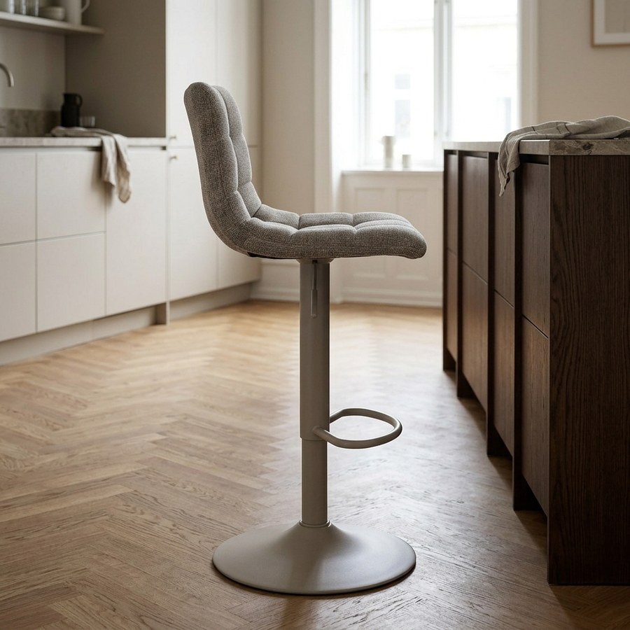 Middelfart Barstol i Grå Polyester & Stel i Grå Stål fra House Nordic | L45xB43xH88-108 cm - Billede 2