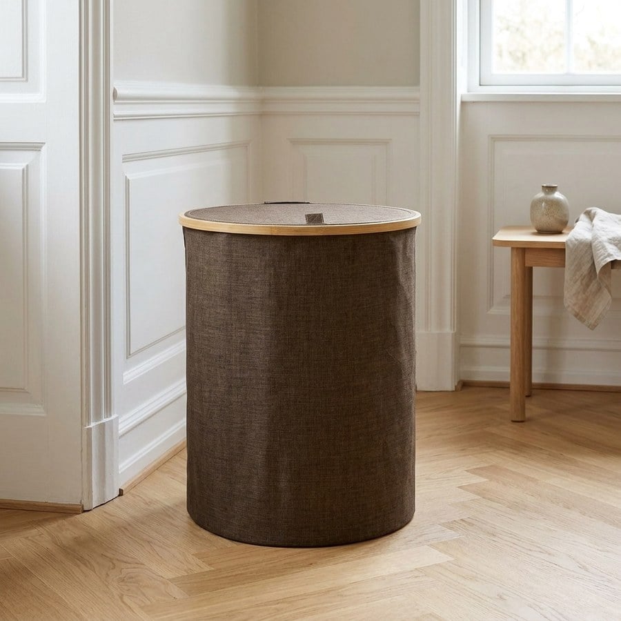 Noto Vasketøjskurv i Brun Bambus & Polyester fra House Nordic | Ø45xH60 cm - Billede 2