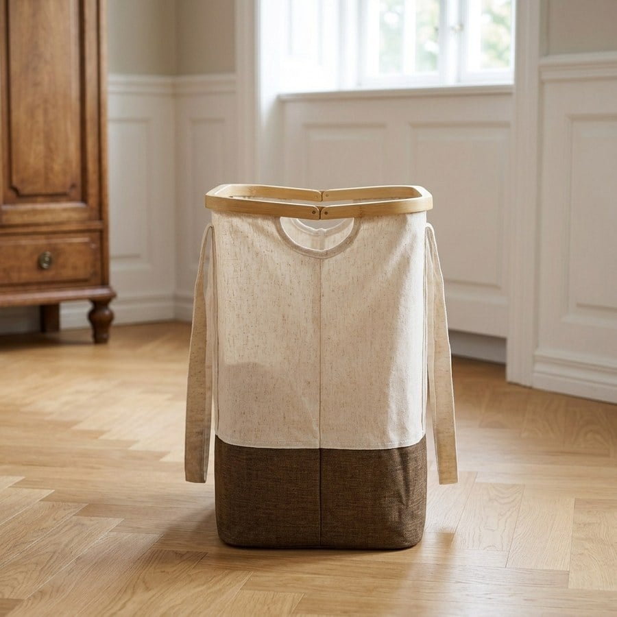 Noto Vasketøjspose i Off White/Brun Bambus & Polyester fra House Nordic | L40xB30xH45 cm - Billede 2
