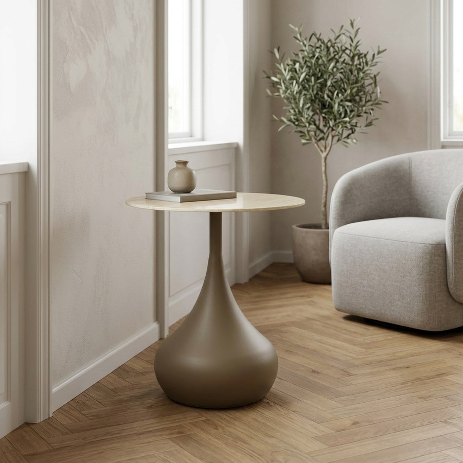 Pienza Hjørnebord i Khaki Metal & Hærdet Glas fra House Nordic | Ø50xH54 cm - Billede 2